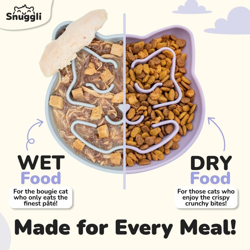 Snugli Slow Feeder Cat Bowl | Cat Puzzle Feeder for Slow Eating, Mental Enrichment, Digestion, & Bloat Relief | Non-Slip Silicone, Dishwasher Safe, 1 Cup (Lavender) - Image 4
